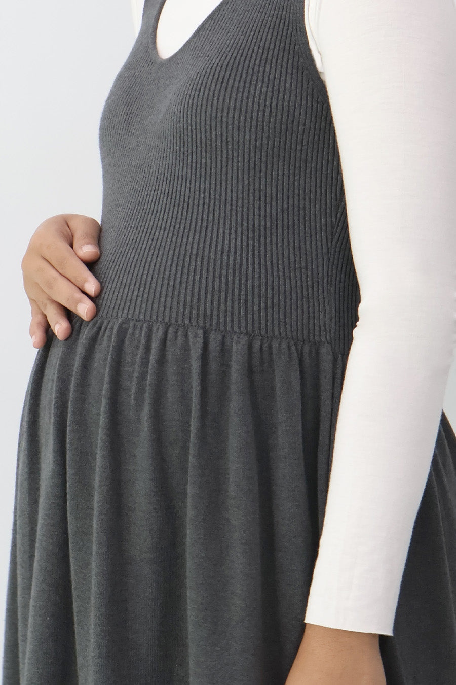 Dark Grey Sleeveless Gathered Knit Dress