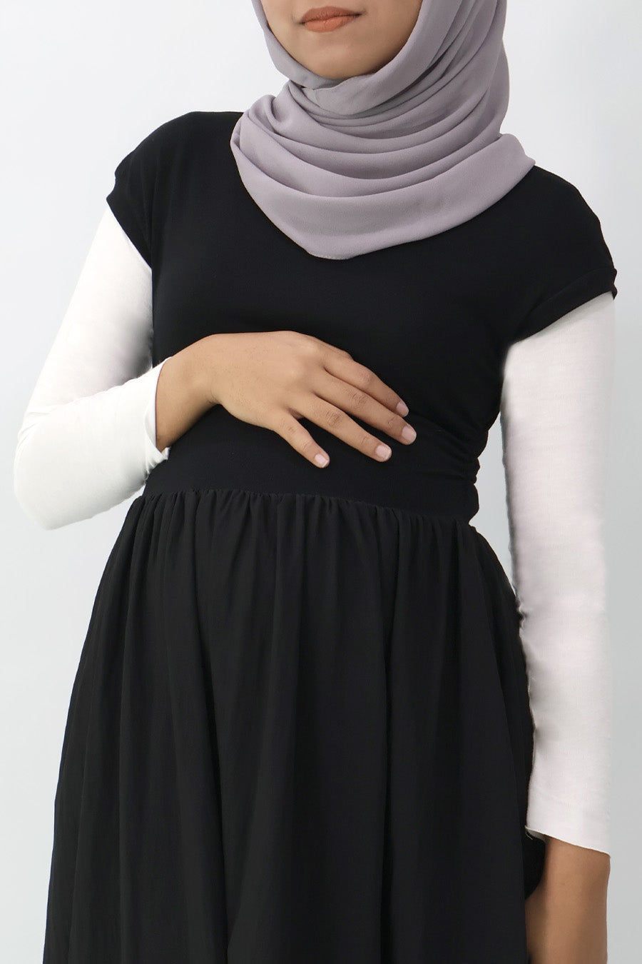 Black Gathered Waist Long Dress